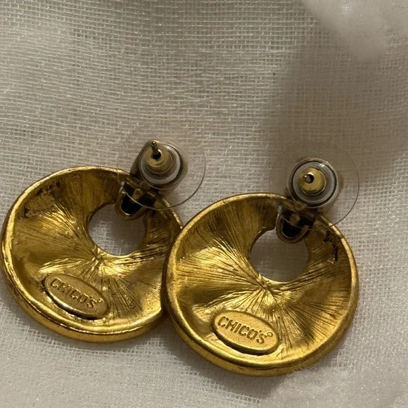 Chico’s Gold and Silver Mosaic Door Knocker Earrings - Picture 5 of 6